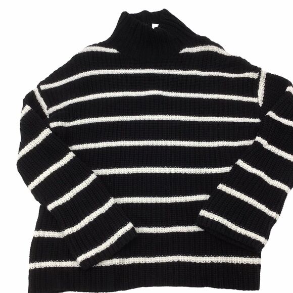 Caslon Women’s Small Black White Chunky Turtleneck Pullover Striped Sweater - Picture 8 of 13